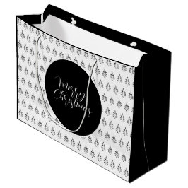 Bolsa De Regalo Grande Patrón De Árbol De Navidad Negro Y Blanco