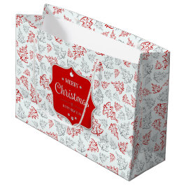 Bolsa De Regalo Grande Patrón de árboles de navidad elegantes rojos y pla