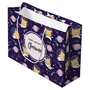 Bolsa De Regalo Grande Patrón de astronautas de gatos gatitos