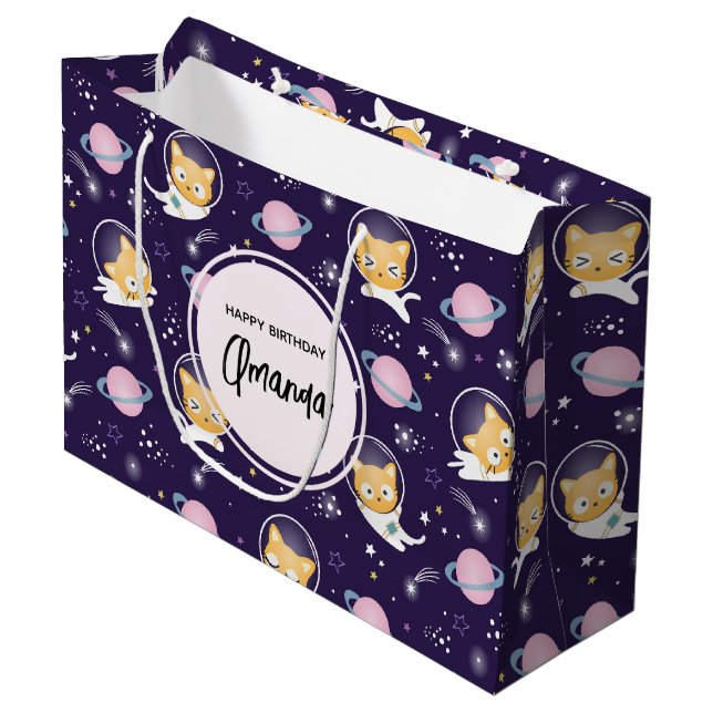 Bolsa De Regalo Grande Patrón de astronautas de gatos gatitos (Angulo Anverso)