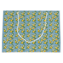 Bolsa De Regalo Grande Patrón de azulejos mediterráneos azul acuarela lim