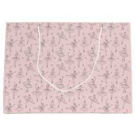 Bolsa De Regalo Grande Patrón de Bailarina Rosa y Plata