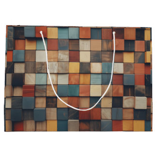 Bolsa De Regalo Grande Patrón de bloques de madera rústicos y coloridos