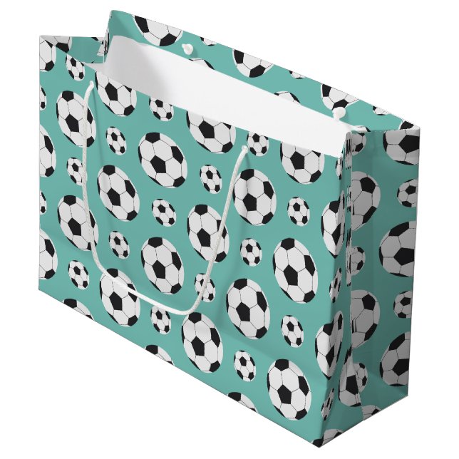 Bolsa De Regalo Grande Patrón de bolas de fútbol verde azulado Deporte de (Angulo Anverso)