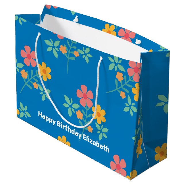 Bolsa De Regalo Grande Patrón de Bouquet de margarita azul personalizado (Angulo reverso)