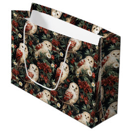 Bolsa De Regalo Grande Patrón de búho botánico vintage con acentos floral