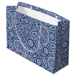Bolsa De Regalo Grande Patrón de cachemira vintage blanco sobre azul