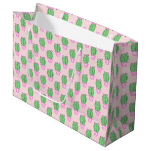 Bolsa De Regalo Grande Patrón de cactus pulido rosado a la moda