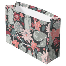 Bolsa De Regalo Grande Patrón de Cactus Suculento Rosa Verde Marrón