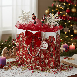 Bolsa De Regalo Grande Patrón de cascanueces rojos Navidad con nieve
