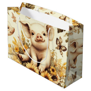 Bolsa De Regalo Grande Patrón de cerdos de girasol cúbico