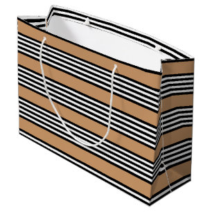 Bolsa De Regalo Grande Patrón de cinco rayas en blanco y negro con bronce