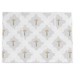 Bolsa De Regalo Grande Patrón de círculo Gris Gold Cross
