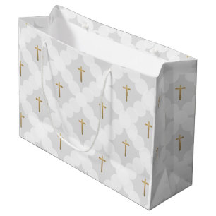Bolsa De Regalo Grande Patrón de círculo Gris Gold Cross