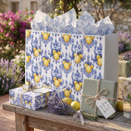 Bolsa De Regalo Grande Patrón de cítrico mediterráneo de limón