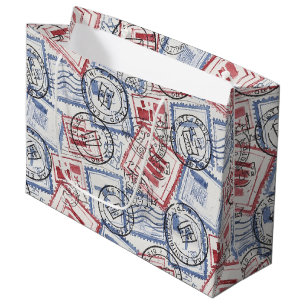 Bolsa De Regalo Grande Patrón de Collage de Sello de Correo Antiguo (2)