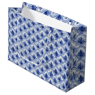 Bolsa De Regalo Grande Patrón de conchas blancas y azules de época en C