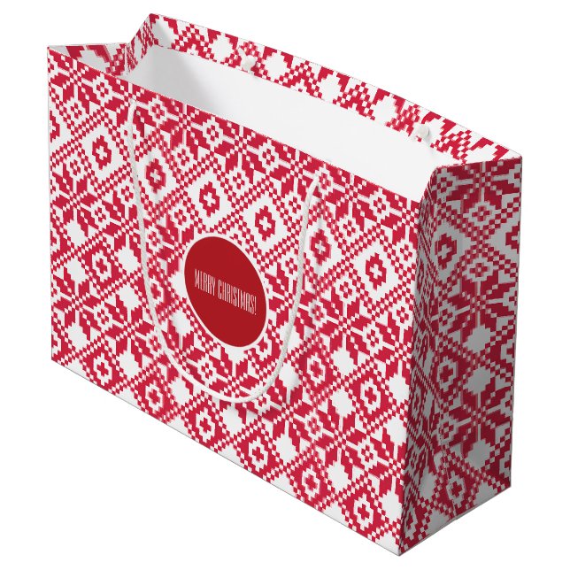 Bolsa De Regalo Grande Patrón de copo de nieve nórdico Navidad nombre per (Angulo reverso)