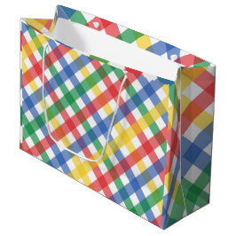 Bolsa De Regalo Grande Patrón de Cuadrícula de Cuadros de Colores de Arco