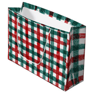 Bolsa De Regalo Grande Patrón de cuadros escoceses navideños rojos y verd