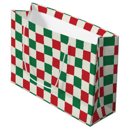 Bolsa De Regalo Grande Patrón de cuadros festivos retro rojo y verde