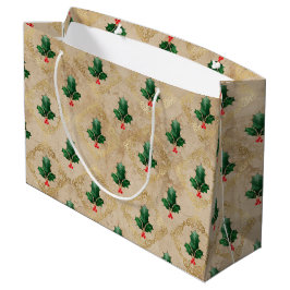 Bolsa De Regalo Grande Patrón de damasco de acebo vintage