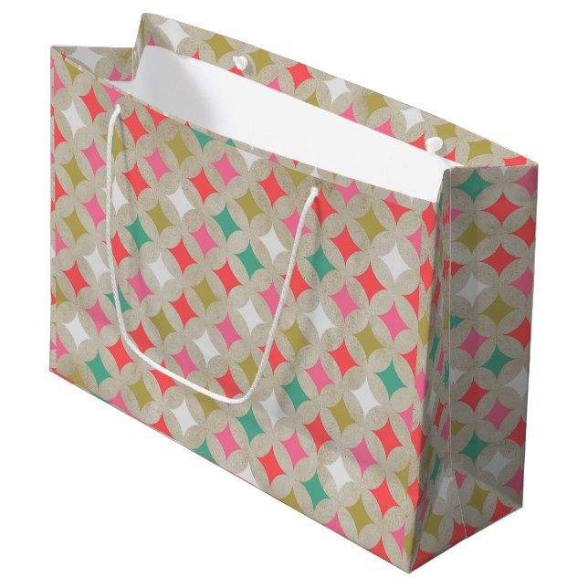 Bolsa De Regalo Grande Patrón de diamante verde rosa Retro Pastel festivo (Angulo Anverso)