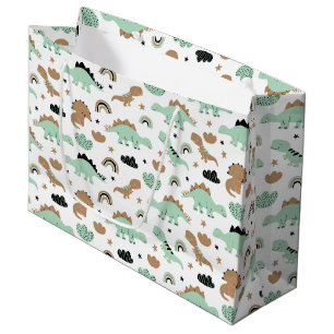 Bolsa De Regalo Grande Patrón de dinosaurio verde de menta