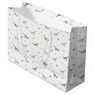 Bolsa De Regalo Grande Patrón de dinosaurio verde lindo
