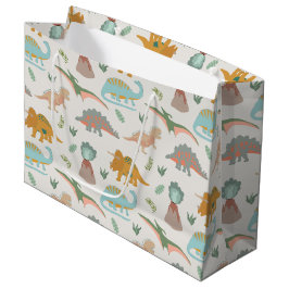 Bolsa De Regalo Grande Patrón de dinosaurios boho dibujado a mano para ni