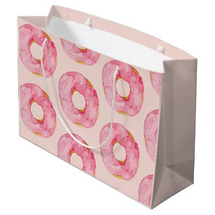 Bolsa De Regalo Grande Patrón de Donuts de Acuarela Rosa Pastel Moderno