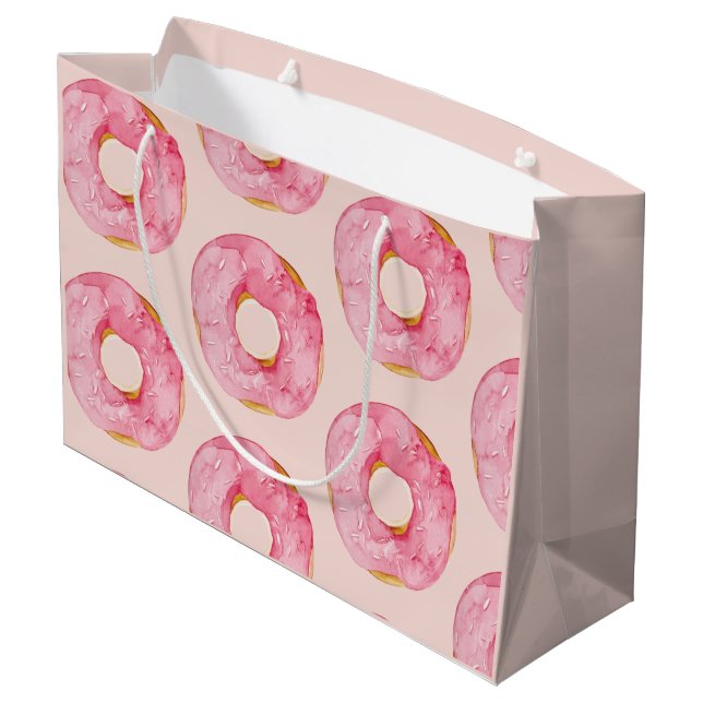 Bolsa De Regalo Grande Patrón de Donuts de Acuarela Rosa Pastel Moderno (Angulo reverso)