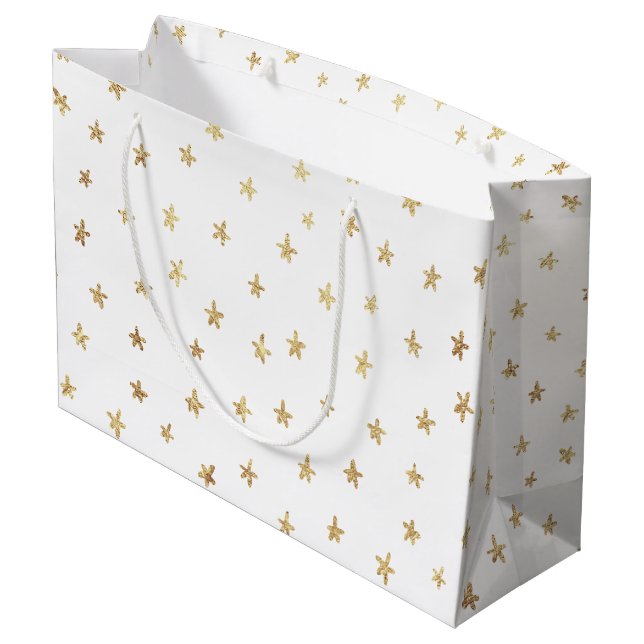 Bolsa De Regalo Grande Patrón de Estrellas Doradas Blanco (Angulo reverso)