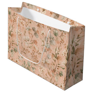 Bolsa De Regalo Grande Patrón de eucalipto acuarela floral rubor vintage