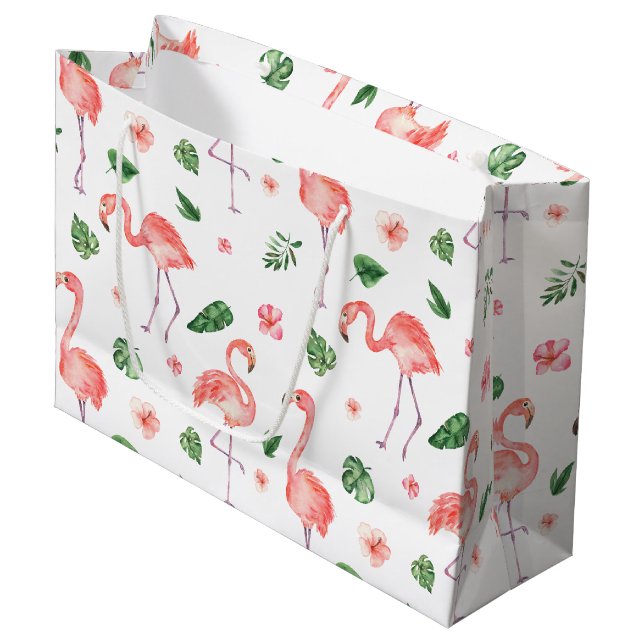 Bolsa De Regalo Grande Patrón de flamenco rosado tropical (Angulo Anverso)