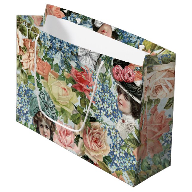 Bolsa De Regalo Grande Patrón de flor botánica Lady Retro (Angulo Anverso)