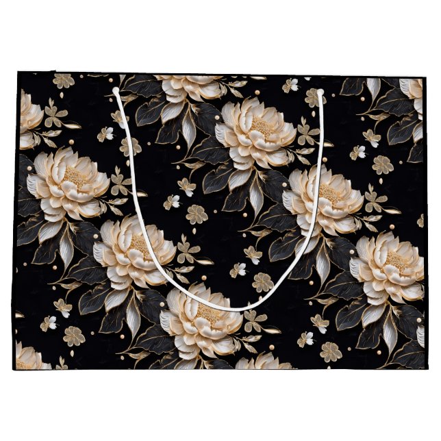 Bolsa De Regalo Grande Patrón de flor de peonía negra perla lujosa elegan (Reverso)