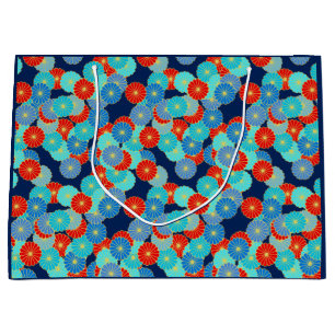 Bolsa De Regalo Grande Patrón de flores Art Decó - azul, turquesa y rojo