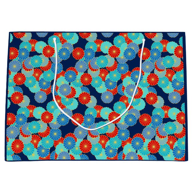 Bolsa De Regalo Grande Patrón de flores Art Decó - azul, turquesa y rojo (Anverso)