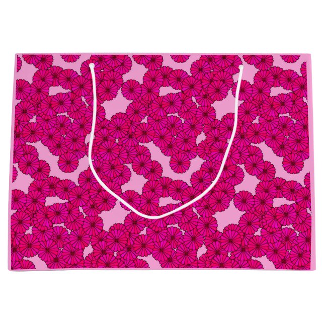 Bolsa De Regalo Grande Patrón de flores Art Deco - magenta sobre rosa (Anverso)