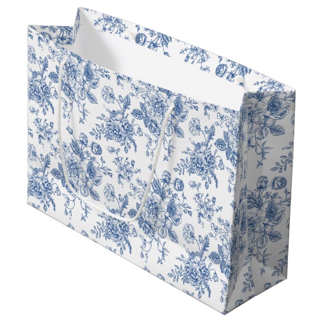 Bolsa De Regalo Grande Patrón de flores azules (Angulo Anverso)