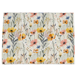 Bolsa De Regalo Grande Patrón de flores de Gouache Meadow