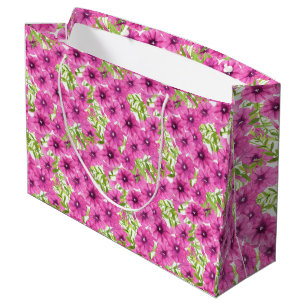 Bolsa De Regalo Grande Patrón de flores de petunia color de agua rosa