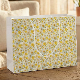 Bolsa De Regalo Grande Patrón de flores silvestres acuarela amarilla 