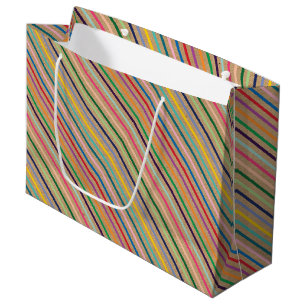 Bolsa De Regalo Grande Patrón de franja colorida en kraft marrón rústico