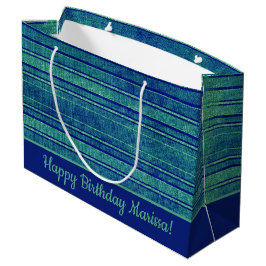 Bolsa De Regalo Grande Patrón de franjas afligidas de color verde azul bo