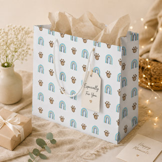 Bolsa De Regalo Grande Patrón de garra de perro y arcoíris boho acuarela