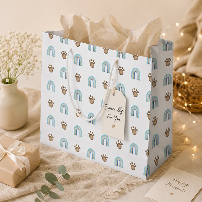 Bolsa De Regalo Grande Patrón de garra de perro y arcoíris boho acuarela (Subido por el creador)