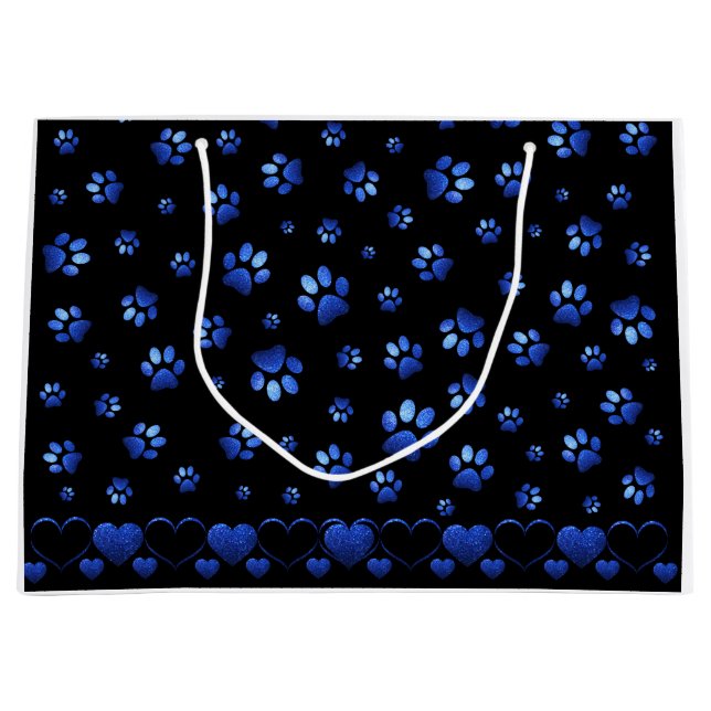 Bolsa De Regalo Grande Patrón de garras de perro de purpurina azul, Monog (Anverso)
