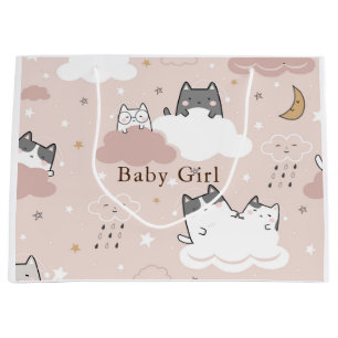 Bolsa De Regalo Grande Patrón de Gatito Rosa Suave
